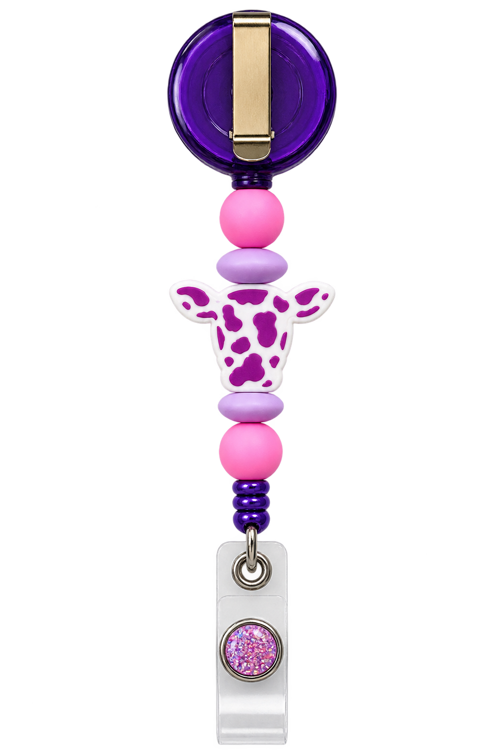 Cow-fee Break | Interchangeable Cow Badge Reel Topper & Beaded Badge Reel
