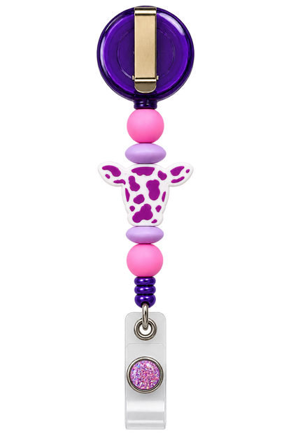 Cow-fee Break | Interchangeable Cow Badge Reel Topper & Beaded Badge Reel