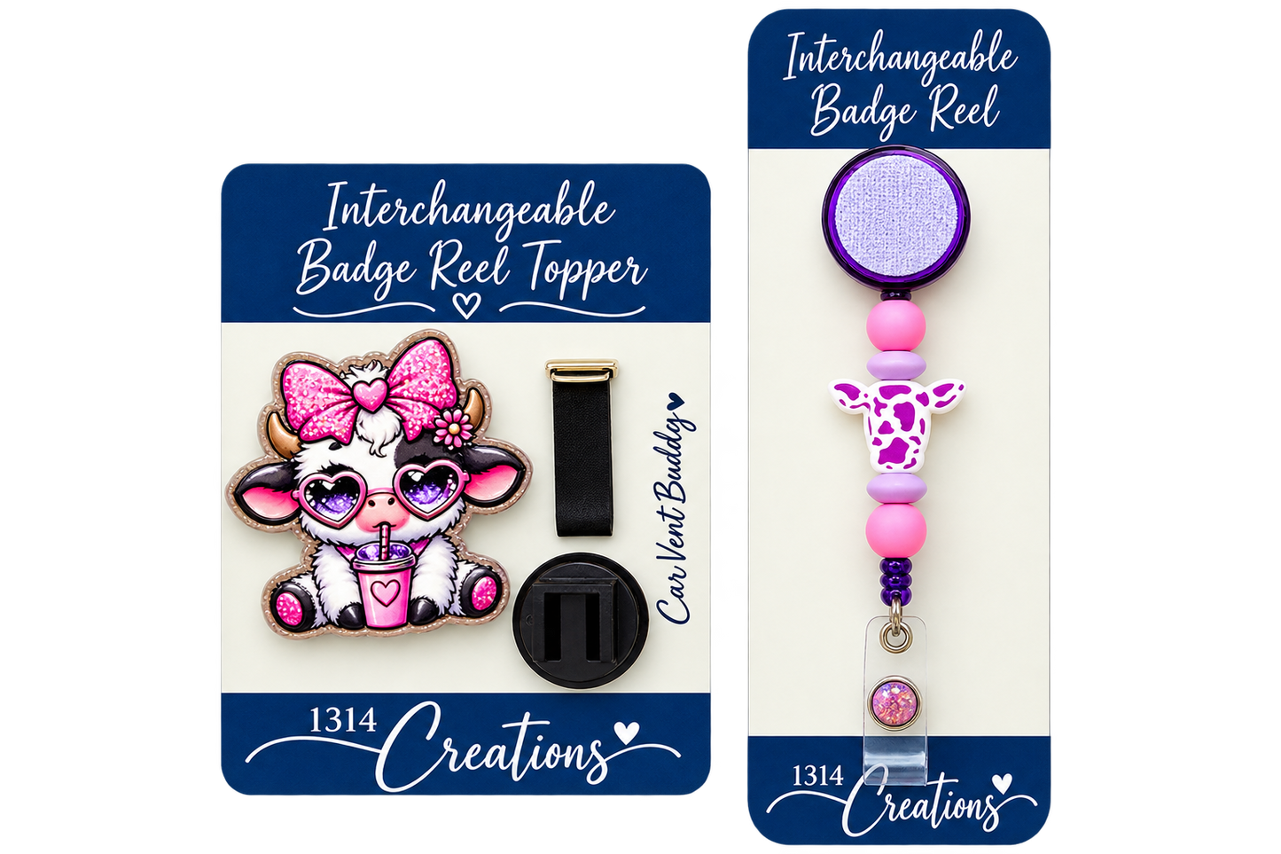 Cow-fee Break | Interchangeable Cow Badge Reel Topper & Beaded Badge Reel