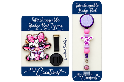 Cow-fee Break | Interchangeable Cow Badge Reel Topper & Beaded Badge Reel