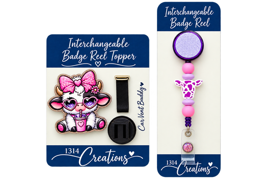 Cow-fee Break | Interchangeable Cow Badge Reel Topper & Beaded Badge Reel
