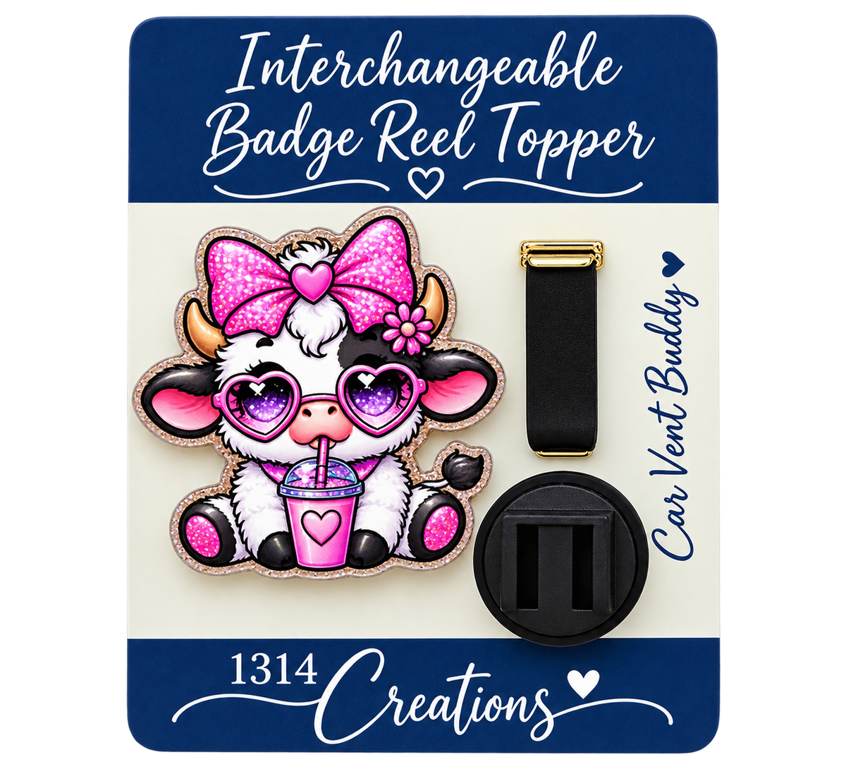 Cow-fee Break | Interchangeable Cow Badge Reel Topper & Beaded Badge Reel
