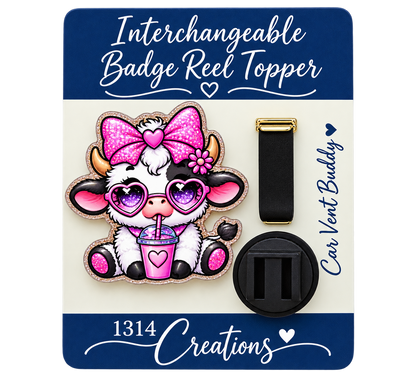 Cow-fee Break | Interchangeable Cow Badge Reel Topper & Beaded Badge Reel