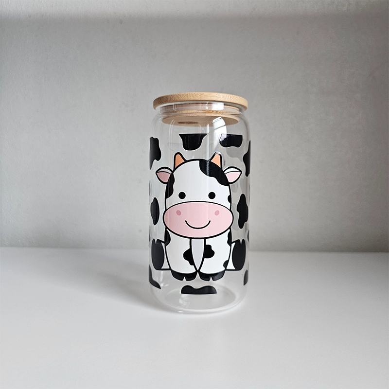 Cowprint Delight -  Cow Tumbler - Glass Tumbler With Straw - Gift For Cow Lovers