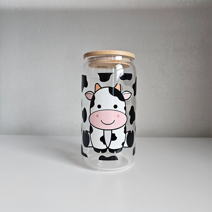 Cowprint Delight -  Cow Tumbler - Glass Tumbler With Straw - Gift For Cow Lovers