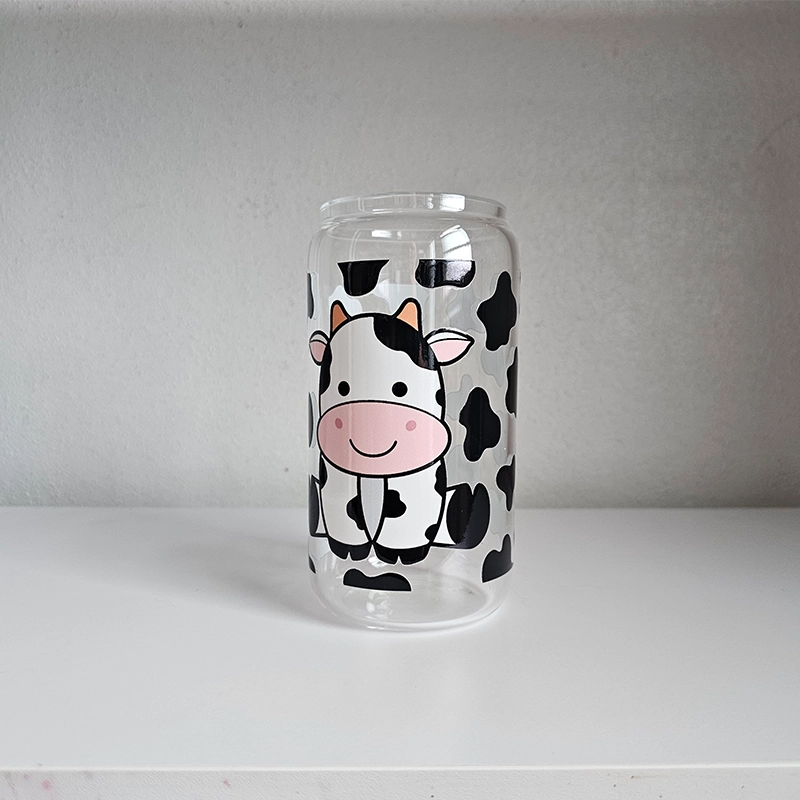 Cowprint Delight -  Cow Tumbler - Glass Tumbler With Straw - Gift For Cow Lovers