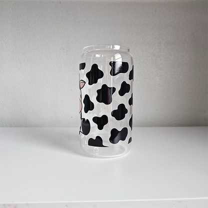 Cowprint Delight -  Cow Tumbler - Glass Tumbler With Straw - Gift For Cow Lovers