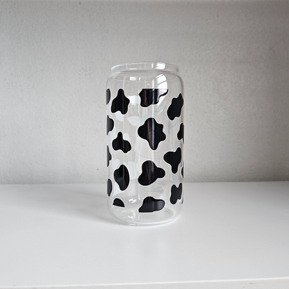 Cowprint Delight -  Cow Tumbler - Glass Tumbler With Straw - Gift For Cow Lovers