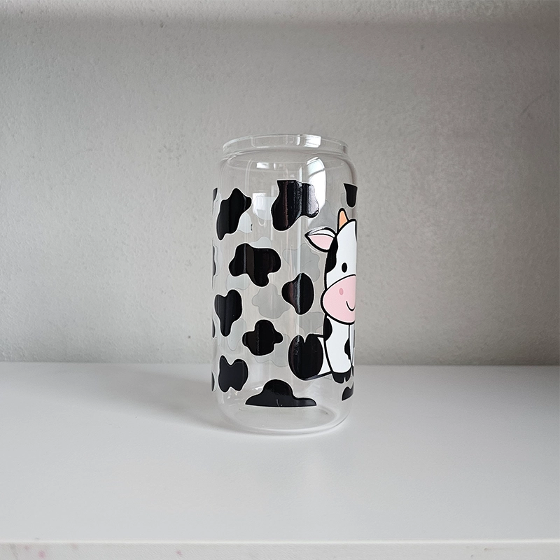 Cowprint Delight -  Cow Tumbler - Glass Tumbler With Straw - Gift For Cow Lovers