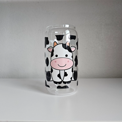 Cowprint Delight -  Cow Tumbler - Glass Tumbler With Straw - Gift For Cow Lovers