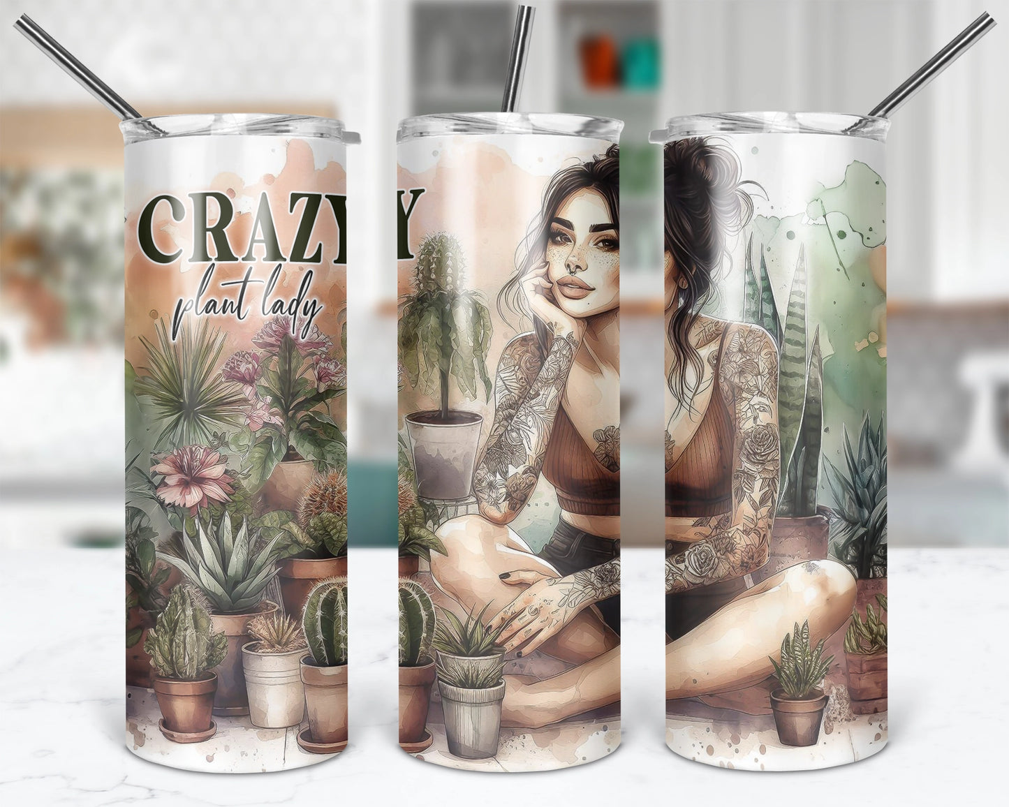 Crazy Plant Lady / 20oz Boho Chic Tumbler With Straw / Gift For Plant Lovers