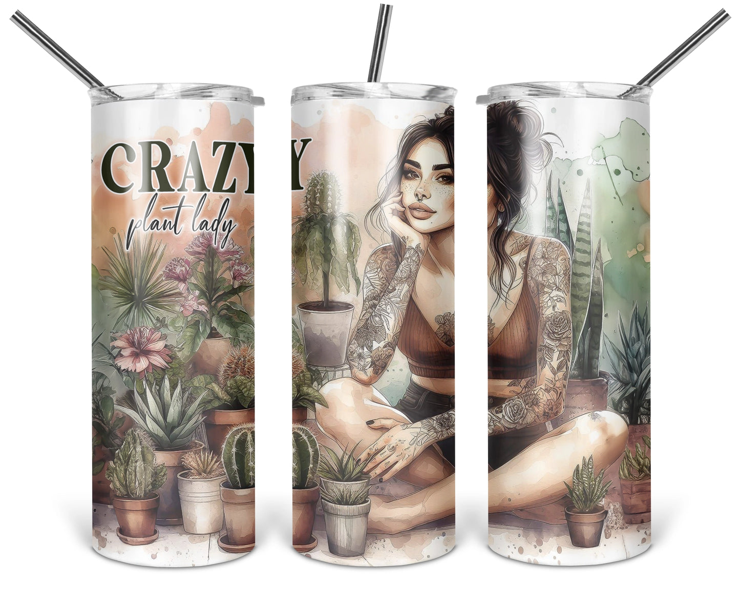 Crazy Plant Lady / 20oz Boho Chic Tumbler With Straw / Gift For Plant Lovers