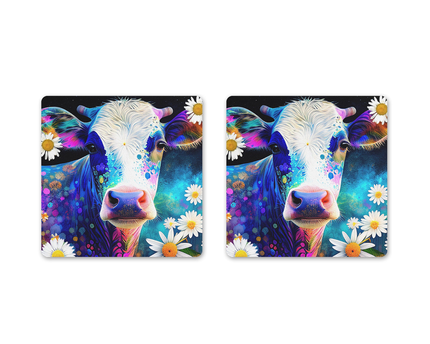 Dazzlesome Daises Coasters - Set of 2 Cow Coasters - Farmhouse Home Decor - Desk Accessories