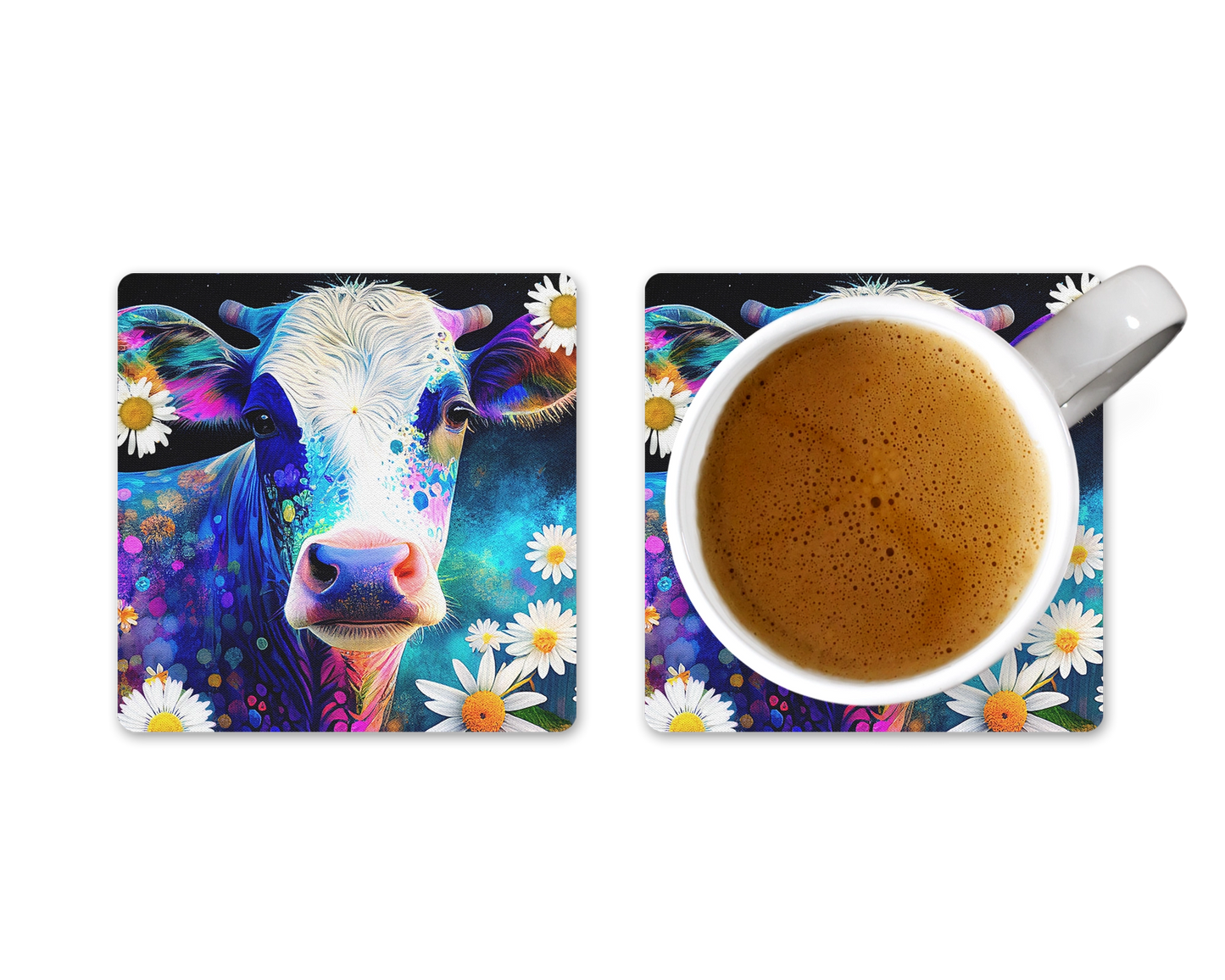 Dazzlesome Daises Coasters - Set of 2 Cow Coasters - Farmhouse Home Decor - Desk Accessories