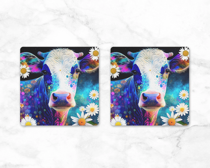 Dazzlesome Daises Coasters - Set of 2 Cow Coasters - Farmhouse Home Decor - Desk Accessories