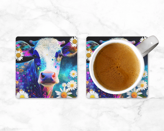 Dazzlesome Daises Coasters - Set of 2 Cow Coasters - Farmhouse Home Decor - Desk Accessories