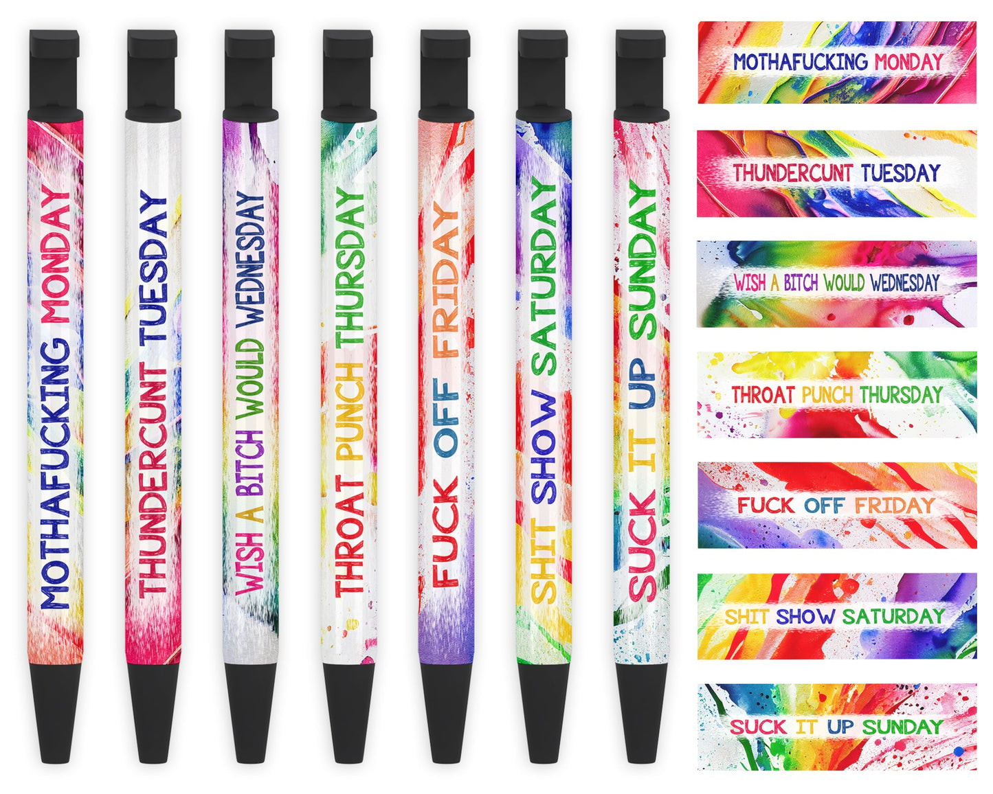 Explicit Expressions Pen Set - Days Of The Week Pens - Funny Ballpoint Gift Set