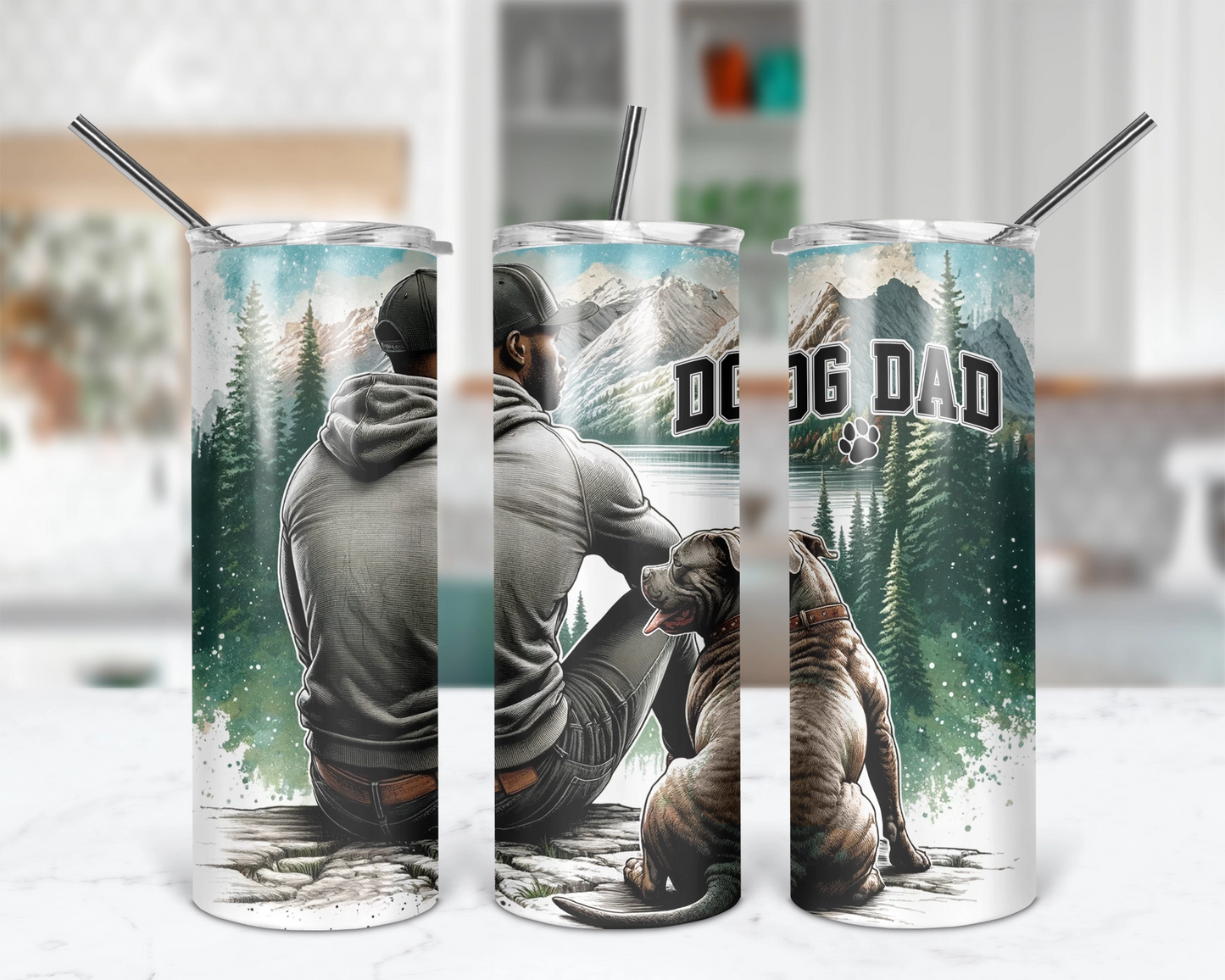 Dog Dad Tumbler / Animal Lover Tumbler With Straw / Fur Dad Gift For Him / Pitbull Tumbler