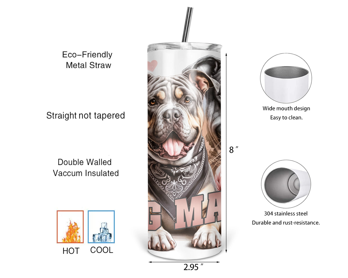 Dog Mama Tumbler / Pitbull Tumbler With Straw /  Gift For Animal Lovers