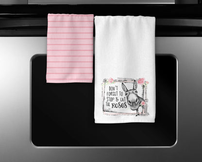 Don't Forget To Stop And Eat The Roses - Cute Donkey Towels - Funny Housewarming Gift