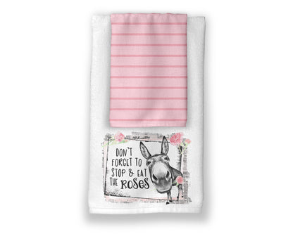 Don't Forget To Stop And Eat The Roses - Cute Donkey Towels - Funny Housewarming Gift