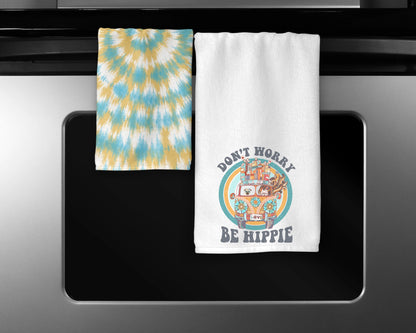 Don't Worry Be Hippie Towel Set - Groovy Tie Dye Towels - Housewarming Gift