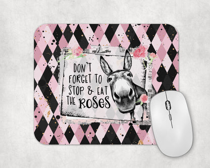 Don't Forget To Eat The Roses Mouse Pad / Funny Donkey Laptop Desk Mat / Inspirational Desk Accessories