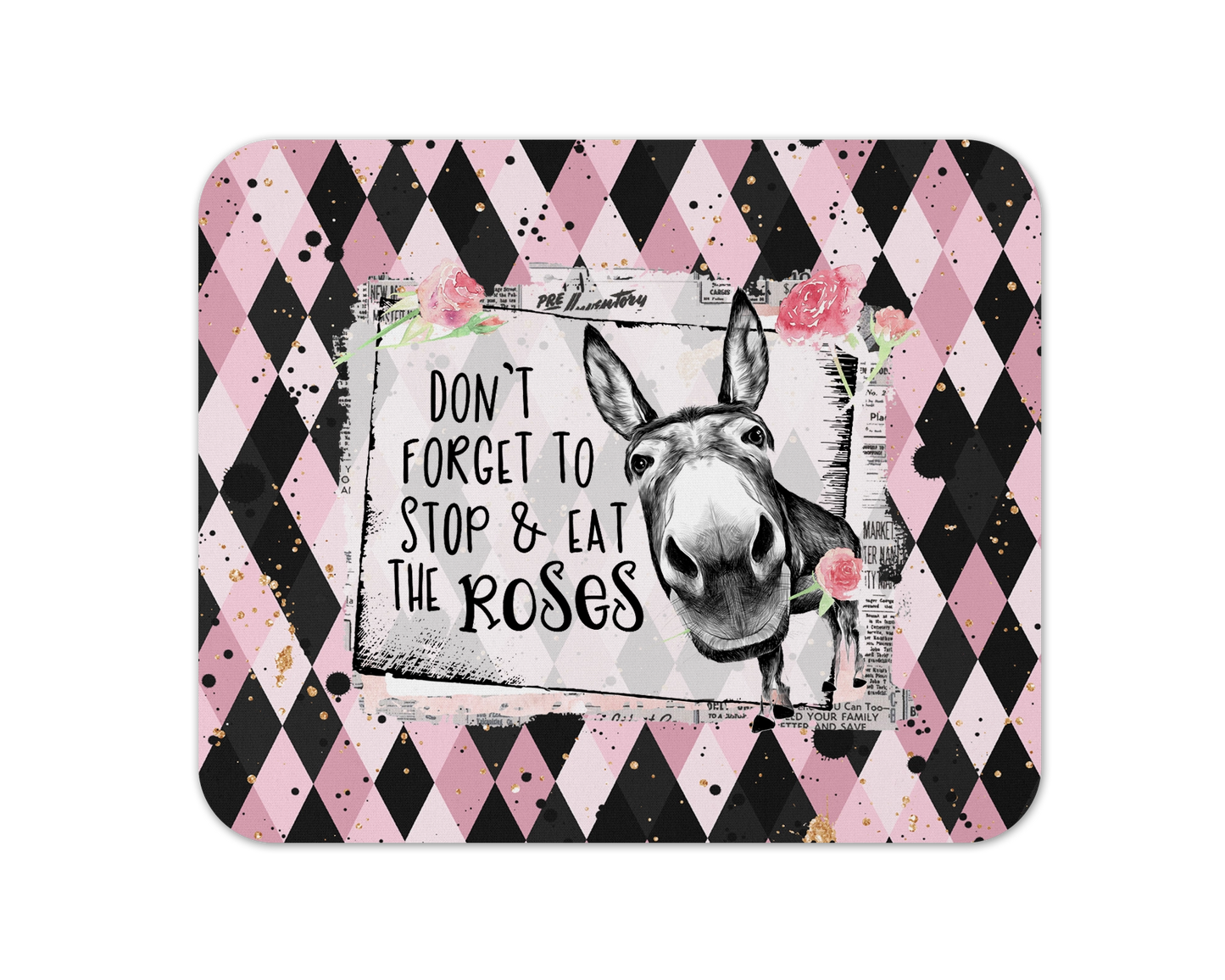 Don't Forget To Eat The Roses Mouse Pad / Funny Donkey Laptop Desk Mat / Inspirational Desk Accessories