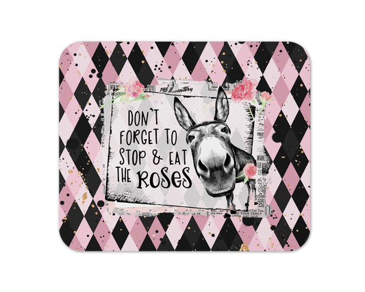 Don't Forget To Eat The Roses Mouse Pad / Funny Donkey Laptop Desk Mat / Inspirational Desk Accessories