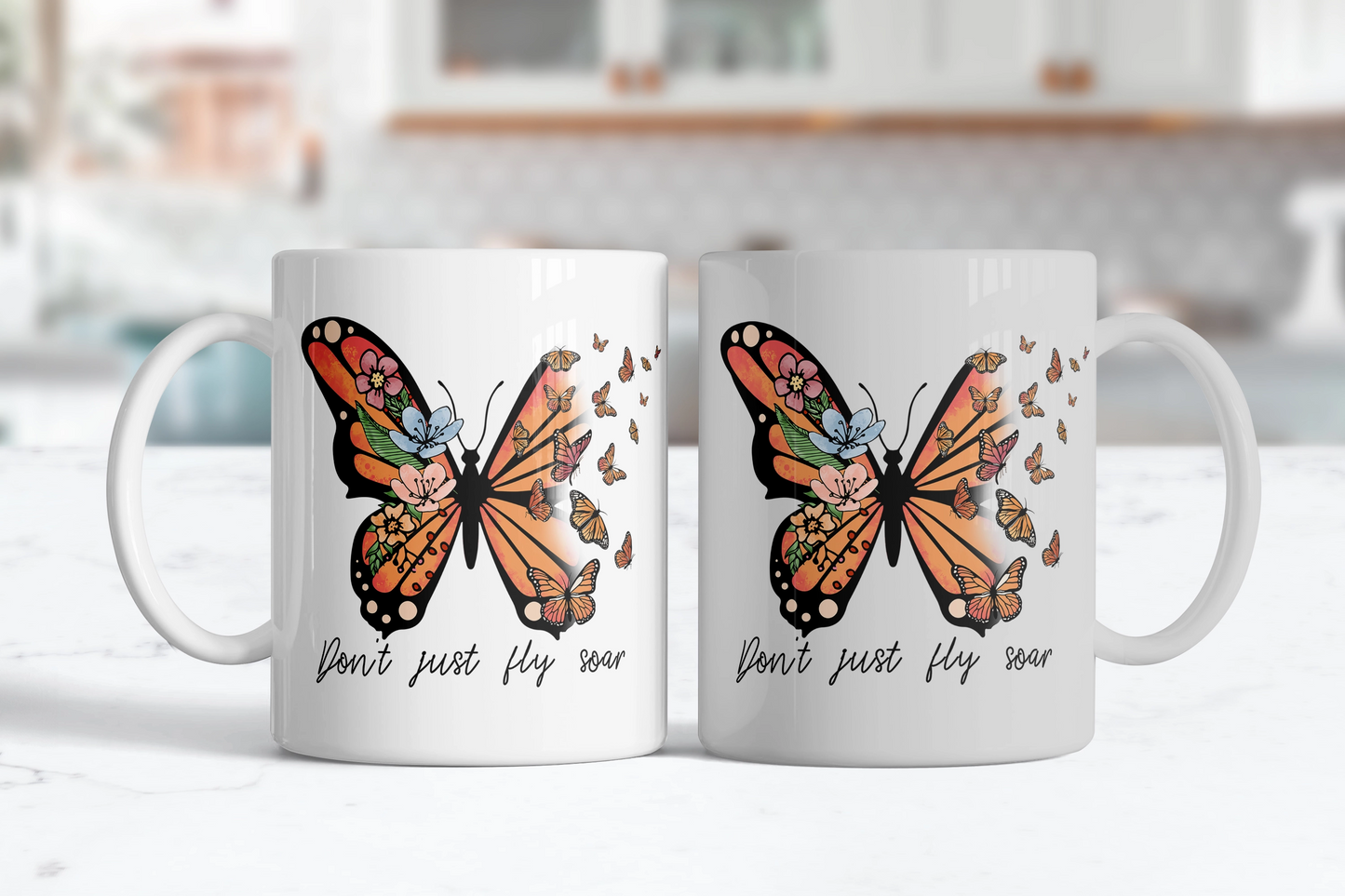 Don't Just Fly Soar Mug, Inspirtation Coffee Cup, Motivational Butterfly Hot Tea Cup, Gift For Butterfly Lovers