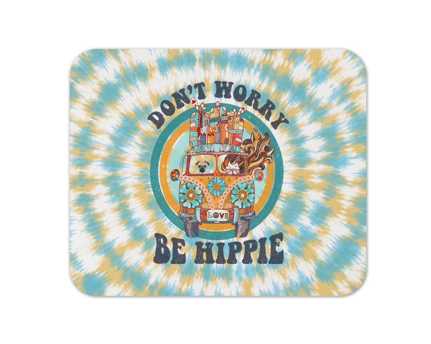 Don't Worry Be Hippie Mouse Pad / Cute Retro Gaming Laptop Desk Mat / Gift For Hippie