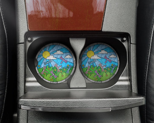 Dragonfly Adventures Car Cup Holder Coasters - Set of 2 Coasters - Car Decor