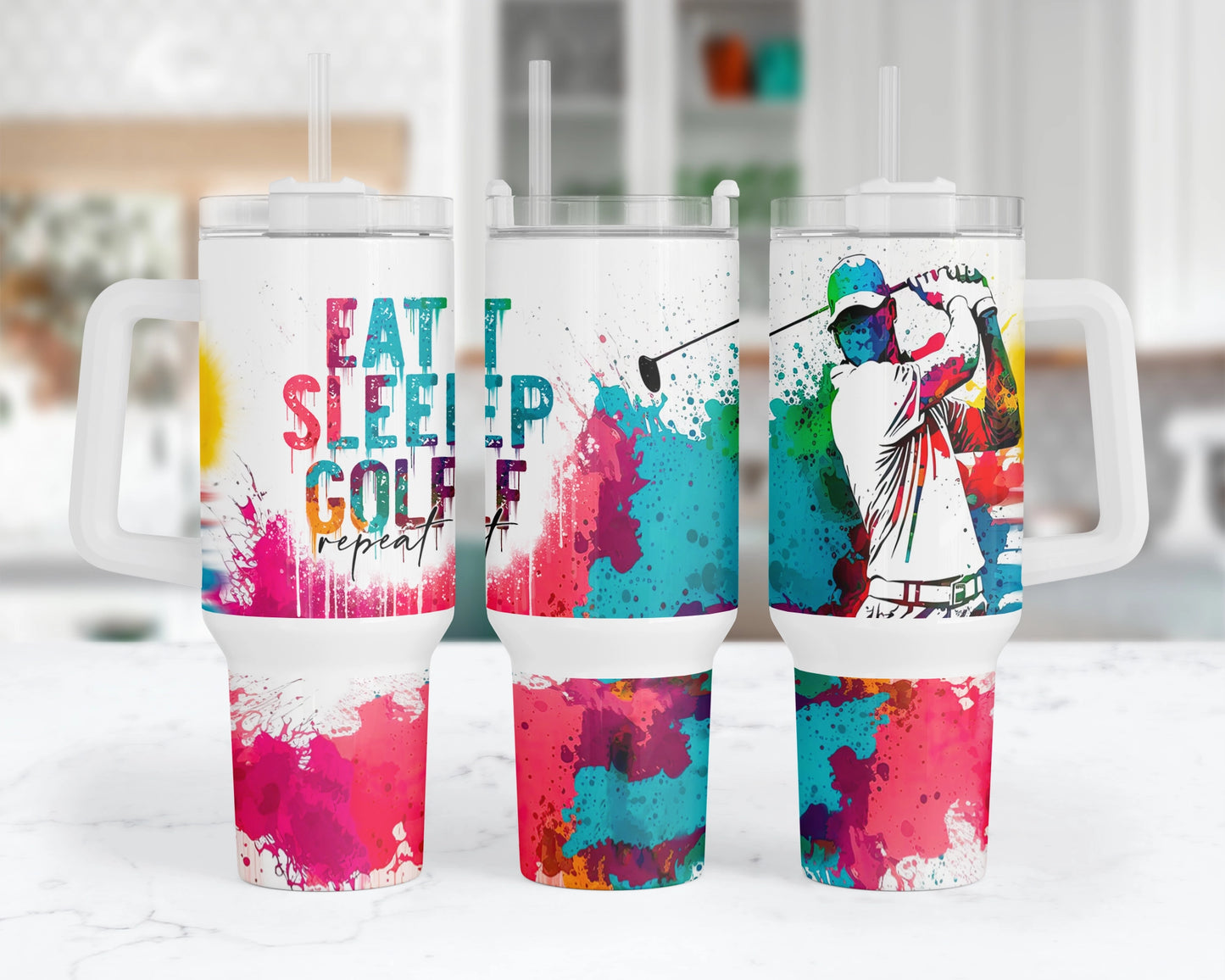 Eat Sleep Play Golf Tumbler - 40oz Golfing Sports Tumbler With Handle - Gift For Golfer