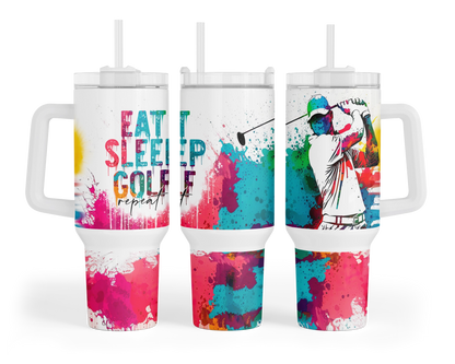 Eat Sleep Play Golf Tumbler - 40oz Golfing Sports Tumbler With Handle - Gift For Golfer