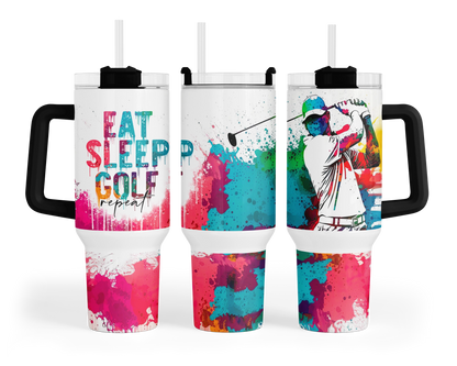 Eat Sleep Play Golf Tumbler - 40oz Golfing Sports Tumbler With Handle - Gift For Golfer