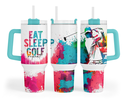 Eat Sleep Play Golf Tumbler - 40oz Golfing Sports Tumbler With Handle - Gift For Golfer