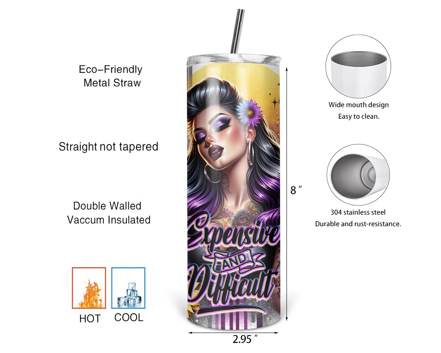 Expensive And Difficult Tumbler / Sassy Tumbler With Straw / Funny Sarcastic Gift For Her