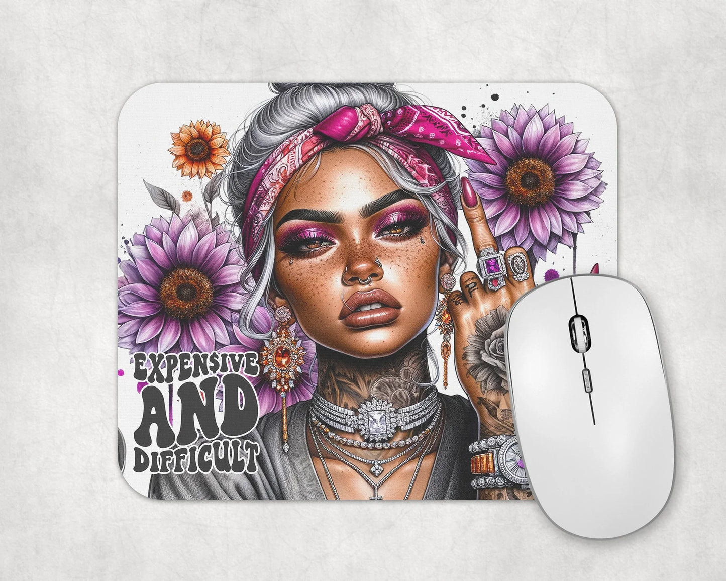 Expenssive And Difficult Mouse Pad / Boho Chic Sunflower Desk Mat / Sassy Mousepad For Her