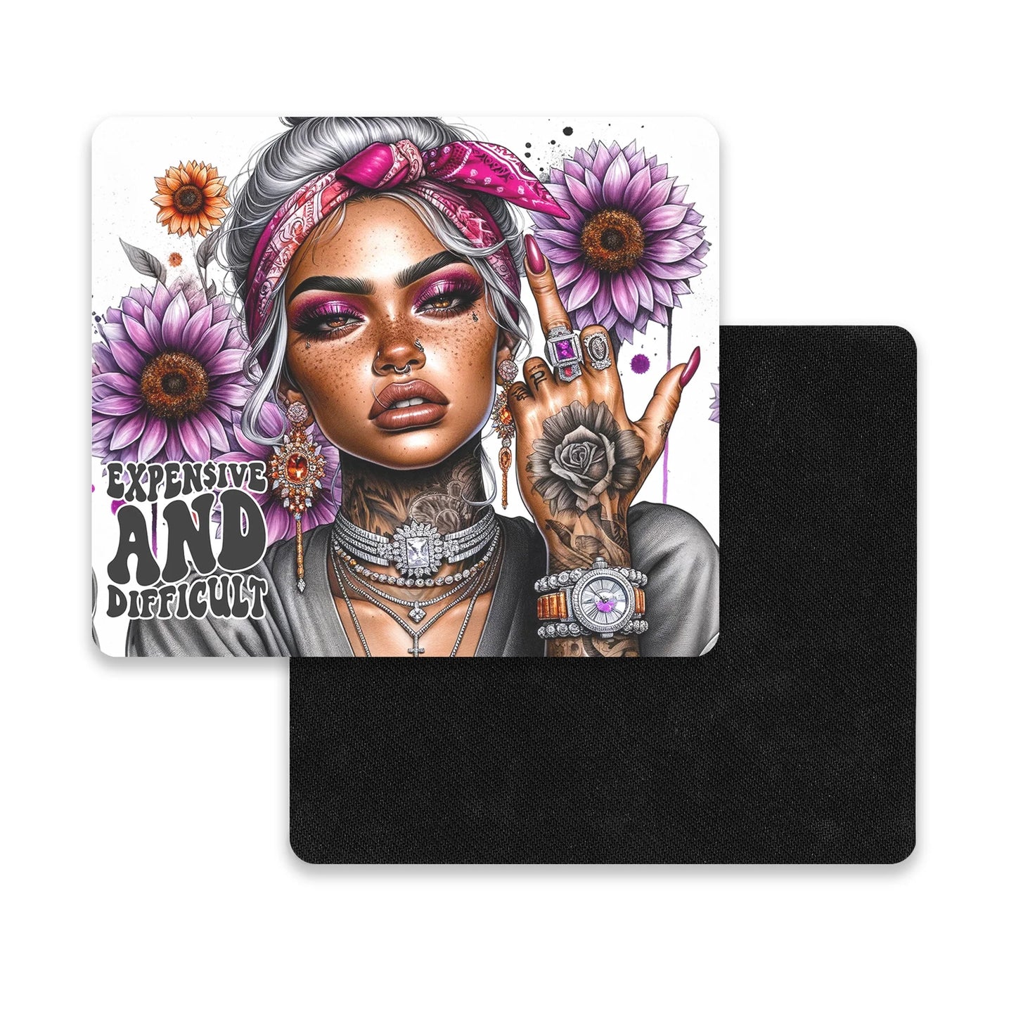 Expenssive And Difficult Mouse Pad / Boho Chic Sunflower Desk Mat / Sassy Mousepad For Her