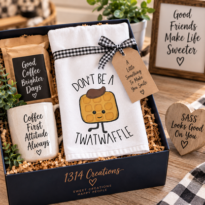 Wafflin’ With Attitude single hand towel featuring cowboy-hat waffle and Don’t Be a Twatwaffle wording, undefined