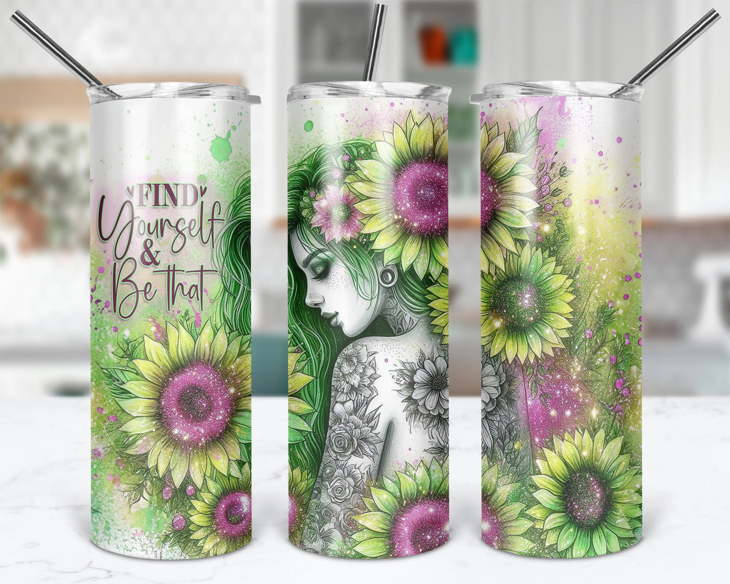 Find Yourself And Be That / 20oz Boho Chic Tumbler With Straw / Motivational Self Love Gift