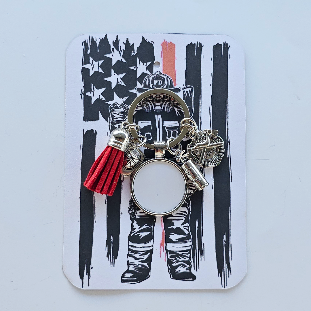 Flames of Courage Photo Keychain - Firefighter Keyring - Lanyard Gift For First Responders