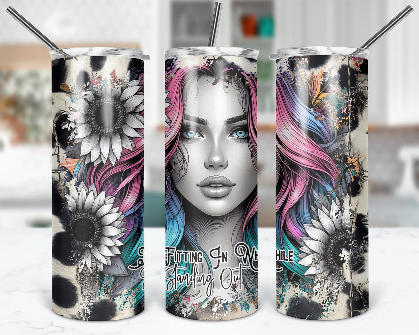 Fitting In While Standing Out / 20oz Positive Self Care Tumbler With Straw / Gift For Daughter