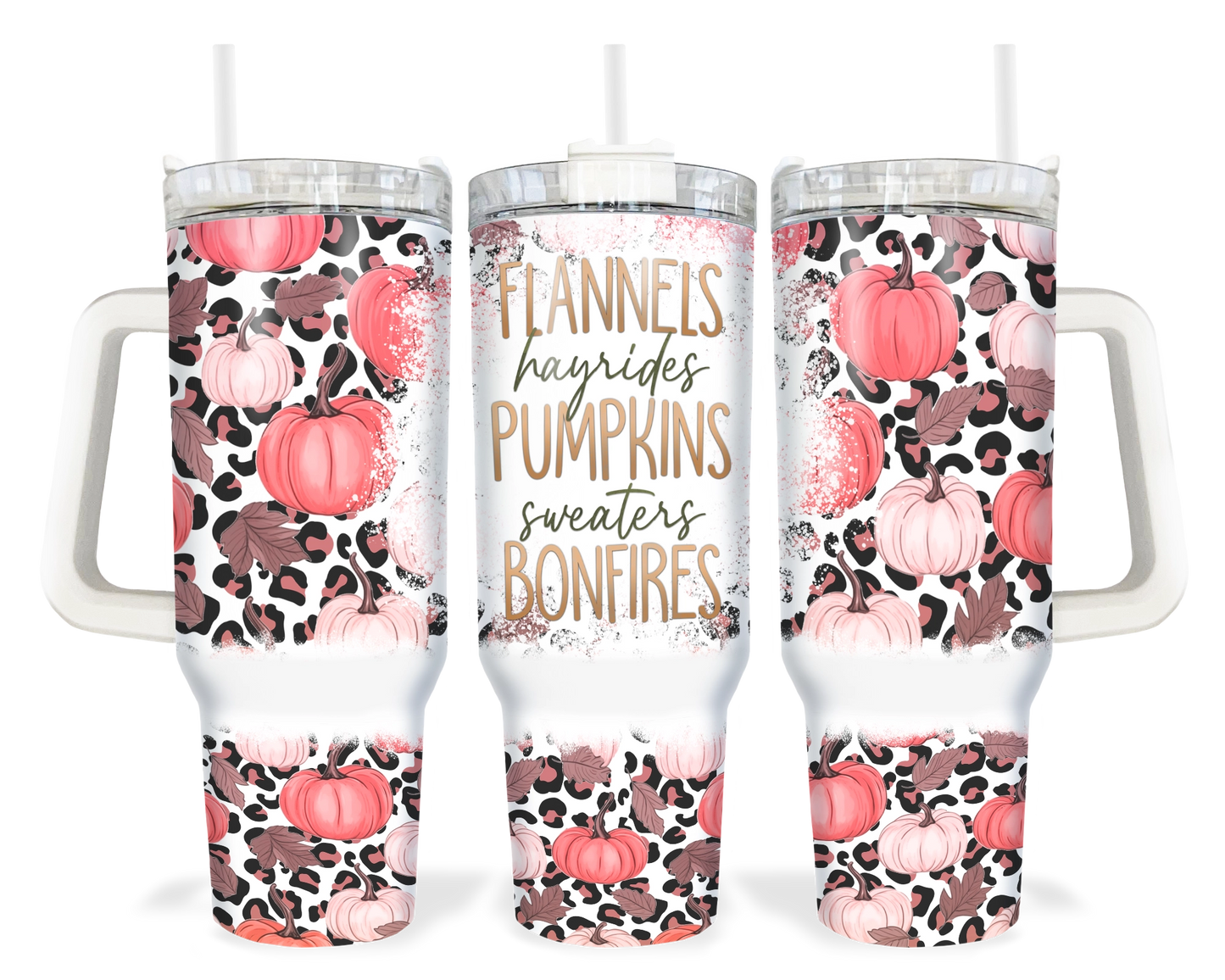 Cozy Cravings Tumbler - 40oz Fall Tumbler With Handle - Pink Pumpkin Autumn Tumbler With Straw