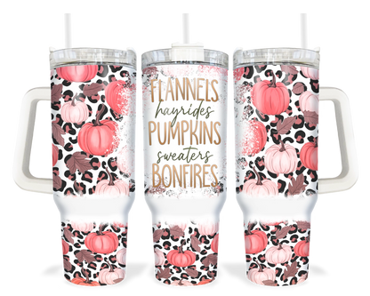 Cozy Cravings Tumbler - 40oz Fall Tumbler With Handle - Pink Pumpkin Autumn Tumbler With Straw