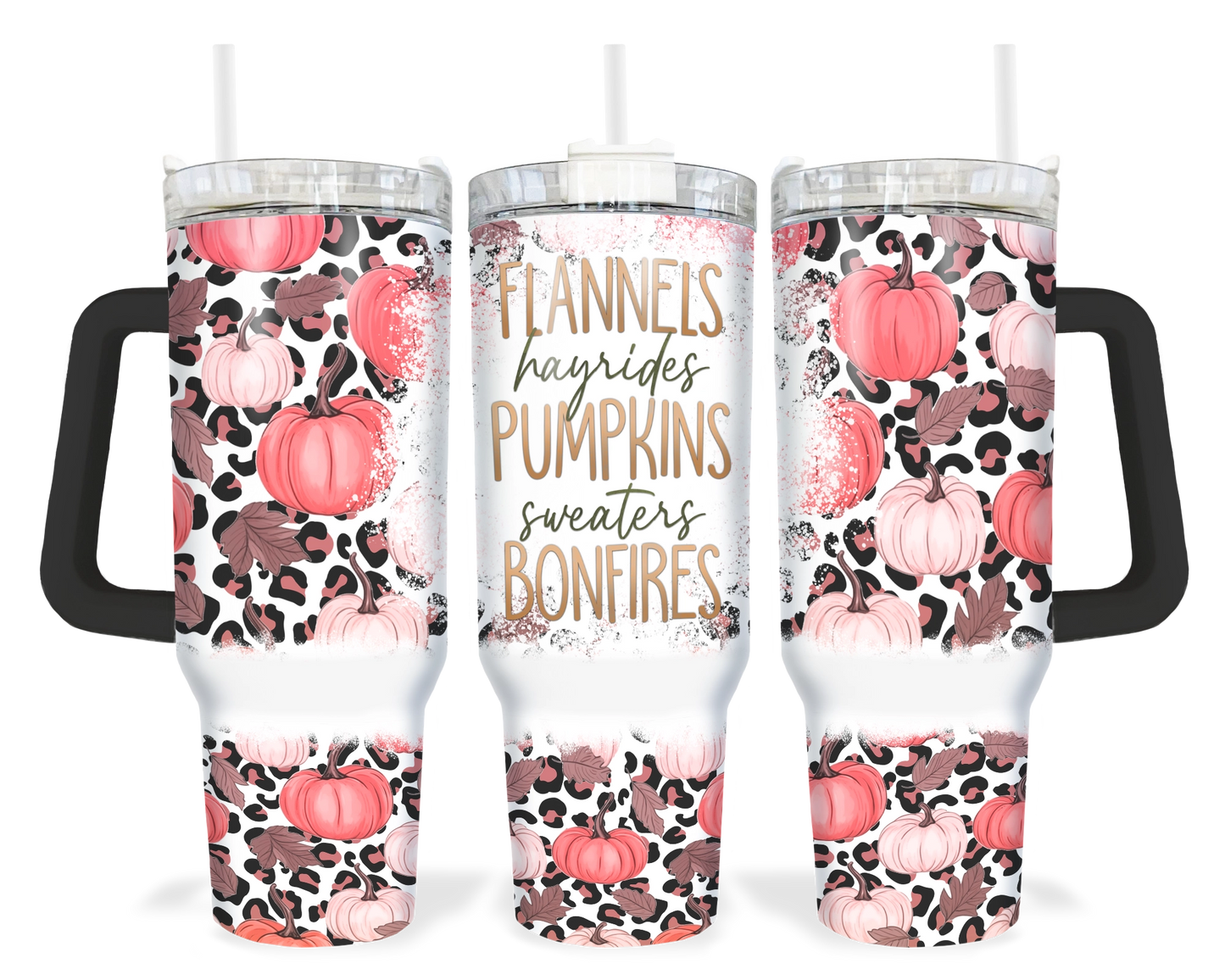 Cozy Cravings Tumbler - 40oz Fall Tumbler With Handle - Pink Pumpkin Autumn Tumbler With Straw