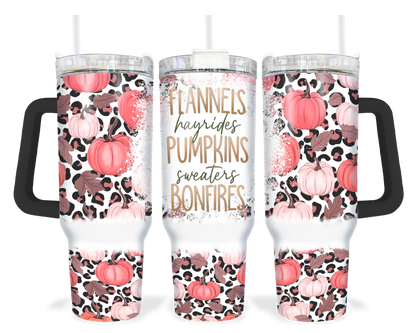 Cozy Cravings Tumbler - 40oz Fall Tumbler With Handle - Pink Pumpkin Autumn Tumbler With Straw