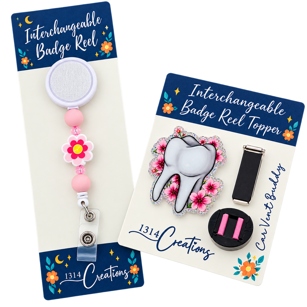 Flossin’ & Fabulous | Badge Reel Topper, Beaded Reel & Car Vent Buddy