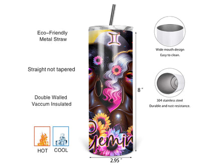 Gemini Girl Tumbler / Horoscope Tumbler With Straw / Zodiac Sign Tumbler / Gift For Astrology Lovers