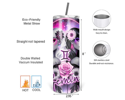 Gemini Girl Tumbler / Zodiac Sign Tumbler With Straw / Horoscope Tumbler / Gift For Astrology Lovers